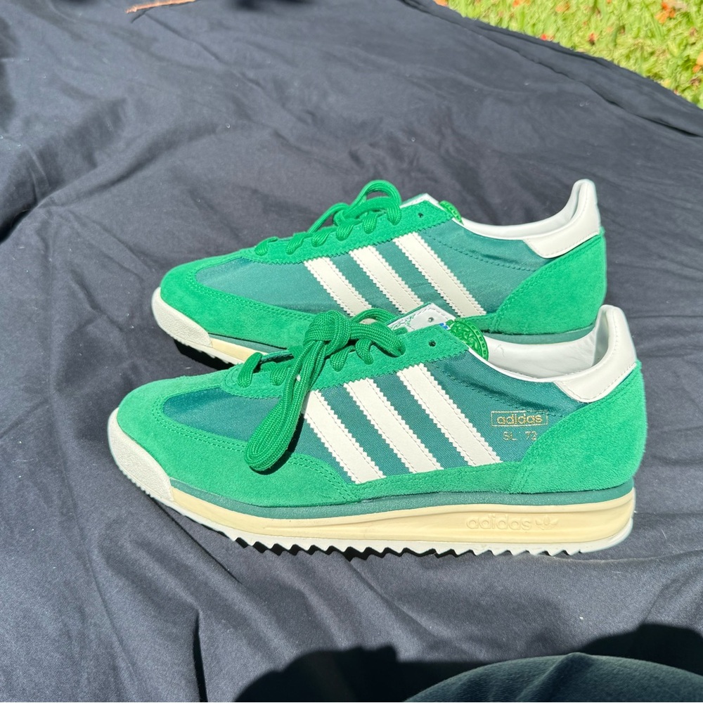 Adidas Green and White Retro Sneakers